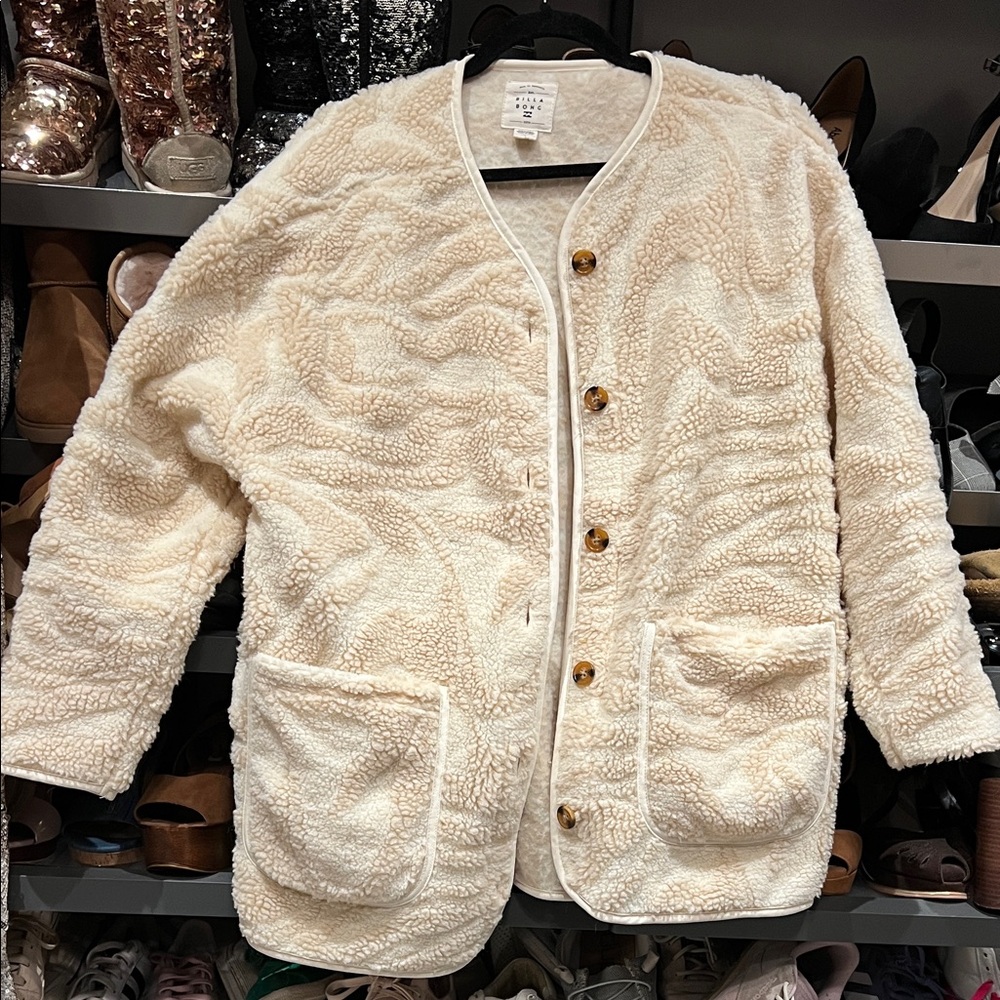 Billabong Cozy Cream Fleece Cardigan with Buttons & pockets
